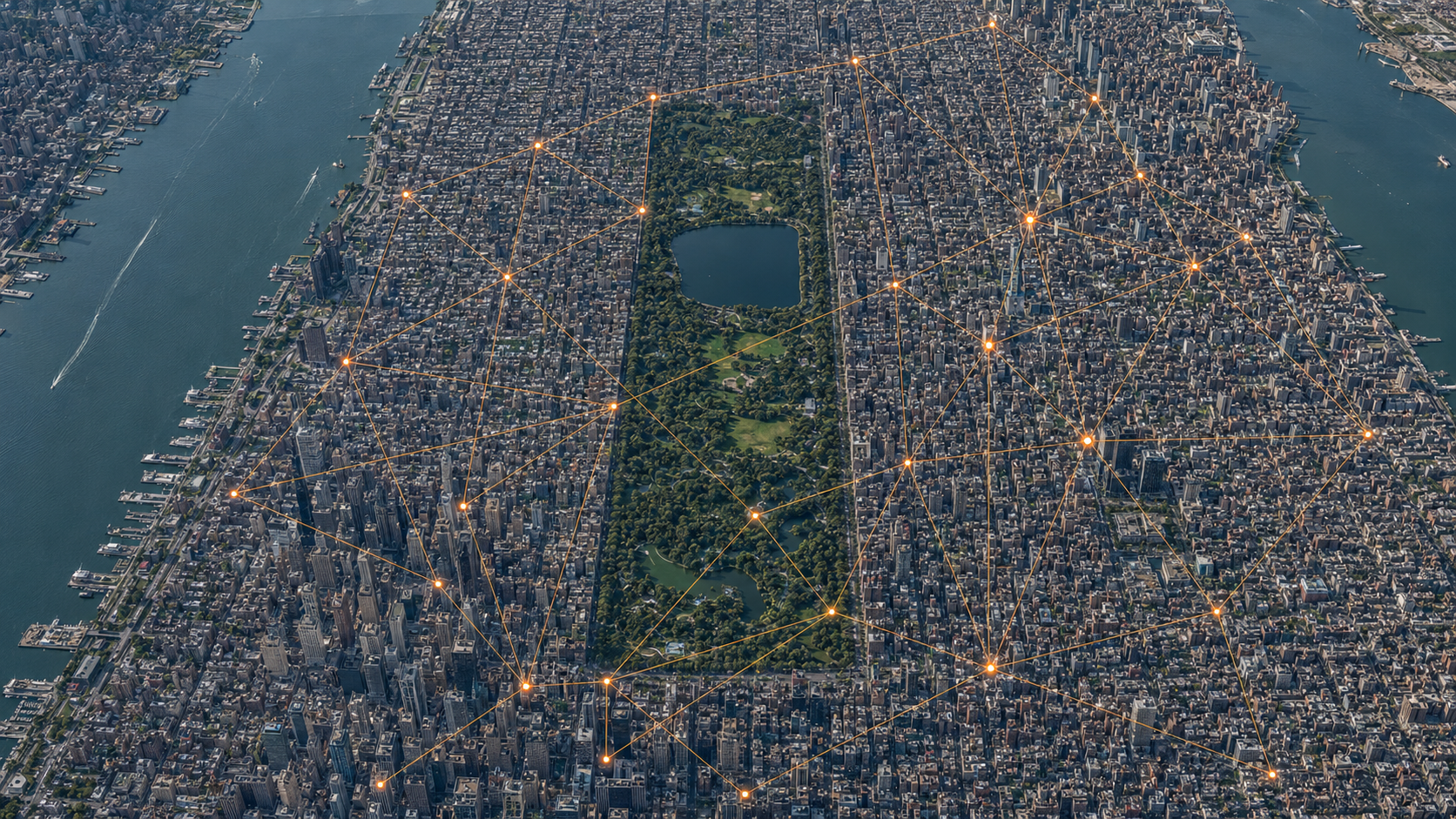 Small groups of researchers and healthcare professionals communicating on a terrace overlooking New York City